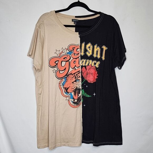 1X 14W 16W Torrid Black Ivory Rose Split Tee Varsity Flash Tattoo 90s Grunge Pun - Picture 2 of 6